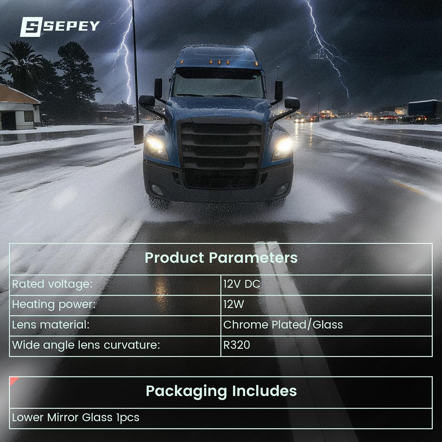 SEPEY Lower Mirror Glass for FREIGHTLINER CASCADIA, Lower Mirror Glass With Defrost Heat for Freightliner Cascadia 2018-2021 - Image 4