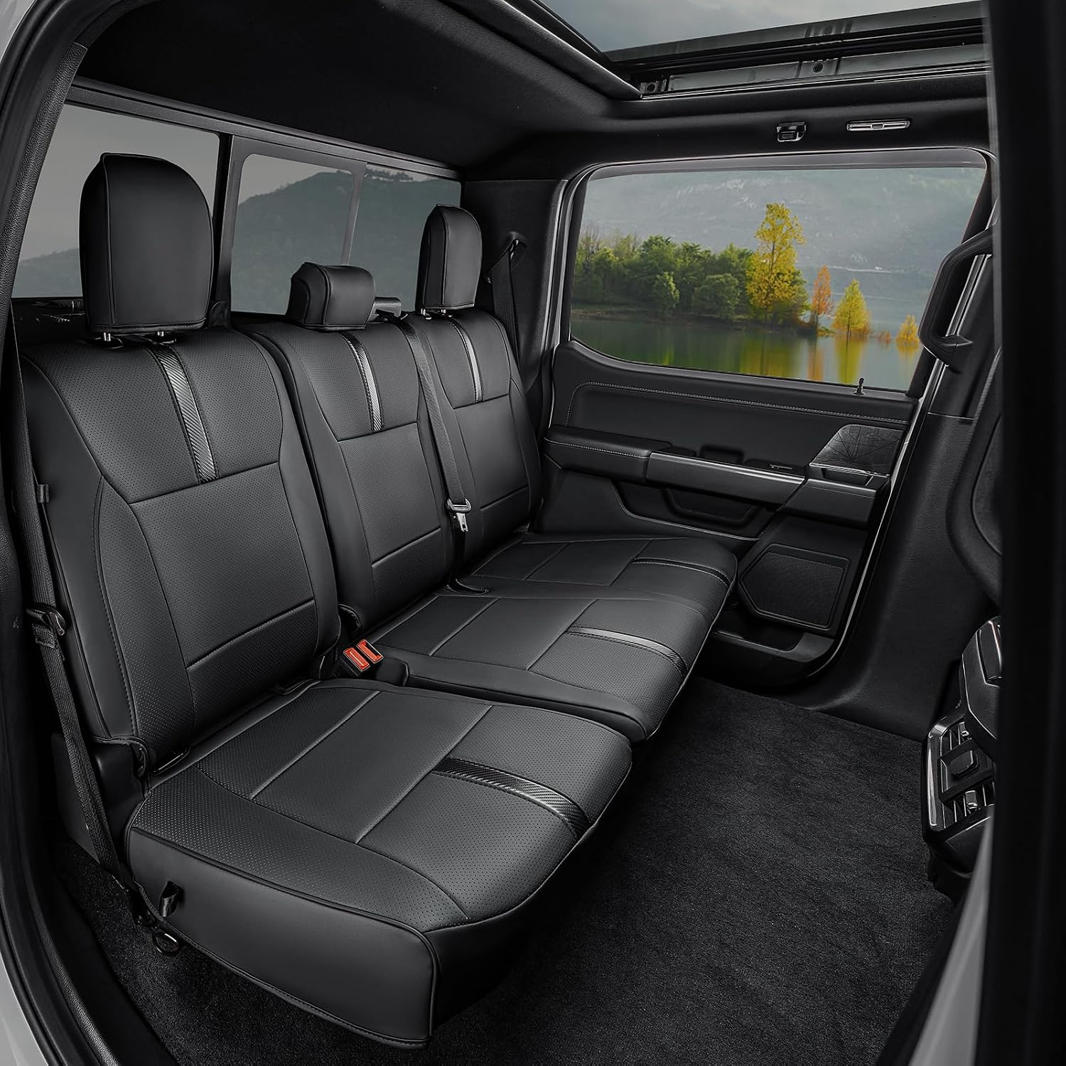 for Ford F150 Seat Covers 2015-2023 2024 2025 2026,Full Set Leather Waterproof Black Trucks Pickup Seat Covers Custom Fit for Ford F150 Accessories,Car Seat Cover for SuperCrew/CrewCab(XL,XLT) - Image 2