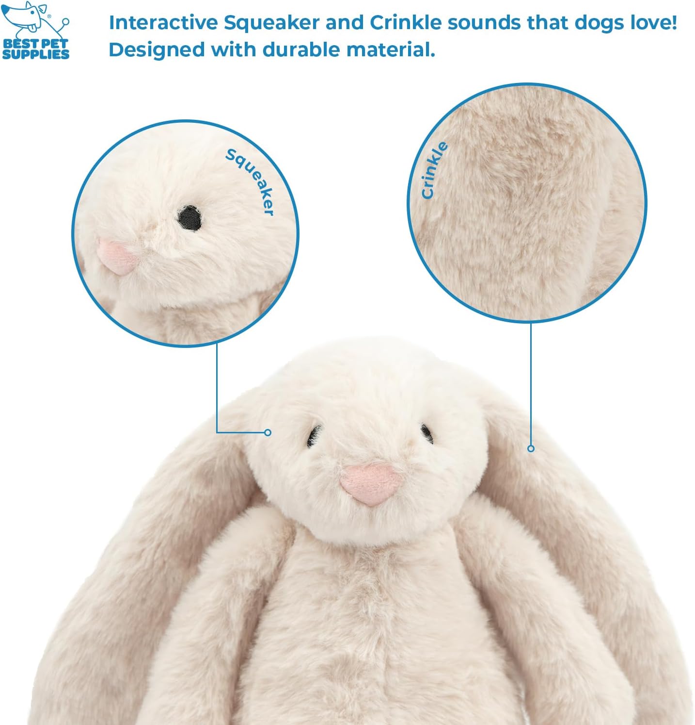Best Pet Supplies Bunny Buddy Squeaky Plush Dog Toy - Beige, Medium - Image 3