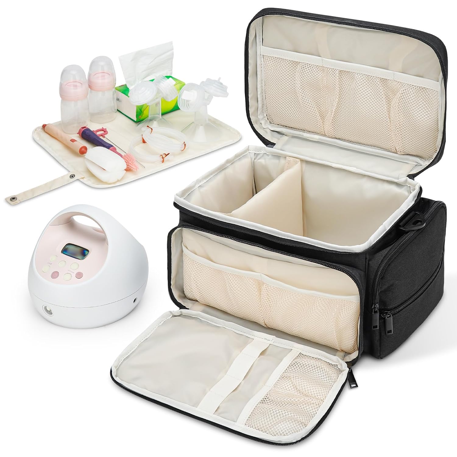 Breast Pump Bag Fit for Spectra S1 and S2, Pumping Bag with Waterproof Mat for Pump Accessories, Portable Pump Carrying Case for Work, Travel and Family Use, Black - Image 2