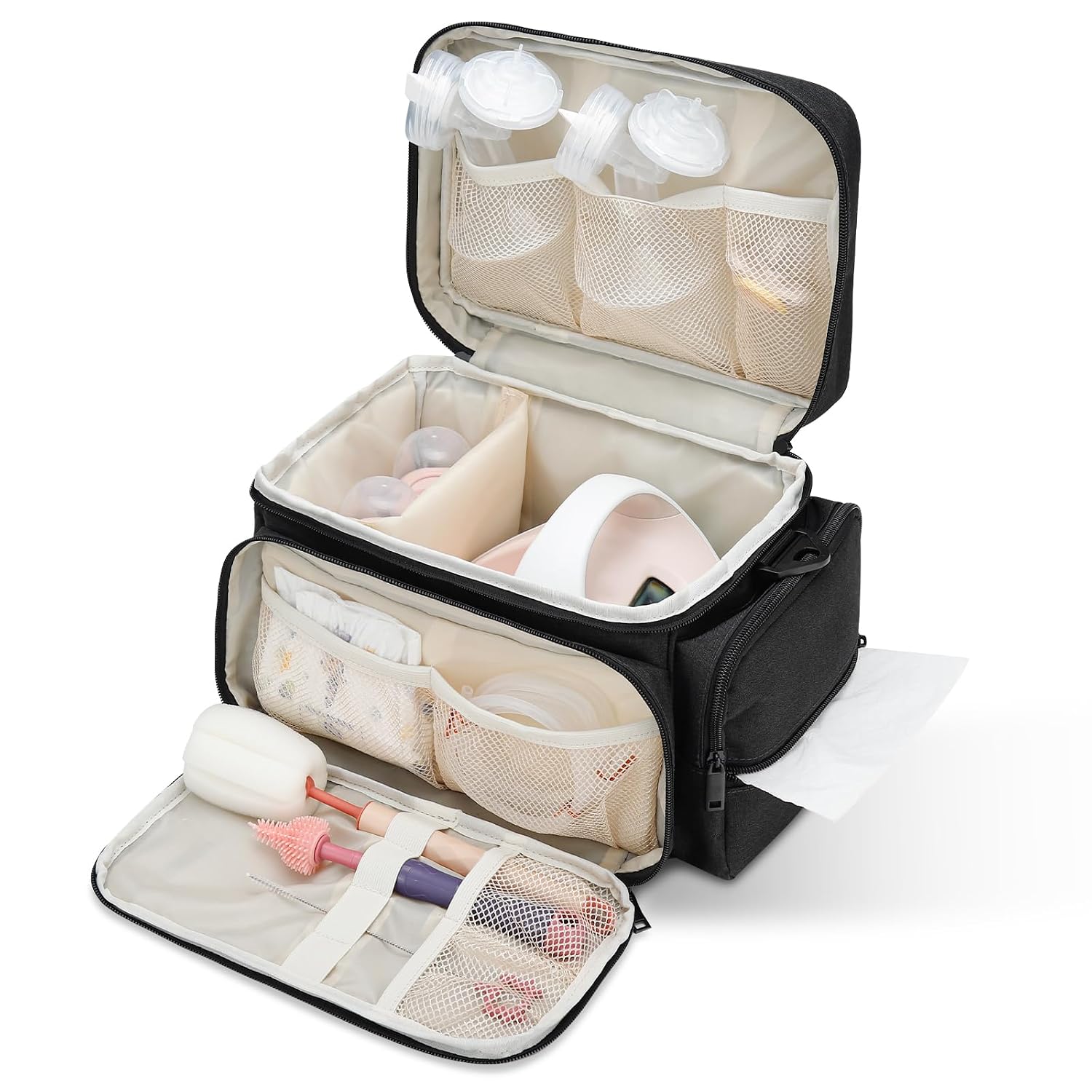 Breast Pump Bag Fit for Spectra S1 and S2, Pumping Bag with Waterproof Mat for Pump Accessories, Portable Pump Carrying Case for Work, Travel and Family Use, Black - Image 3