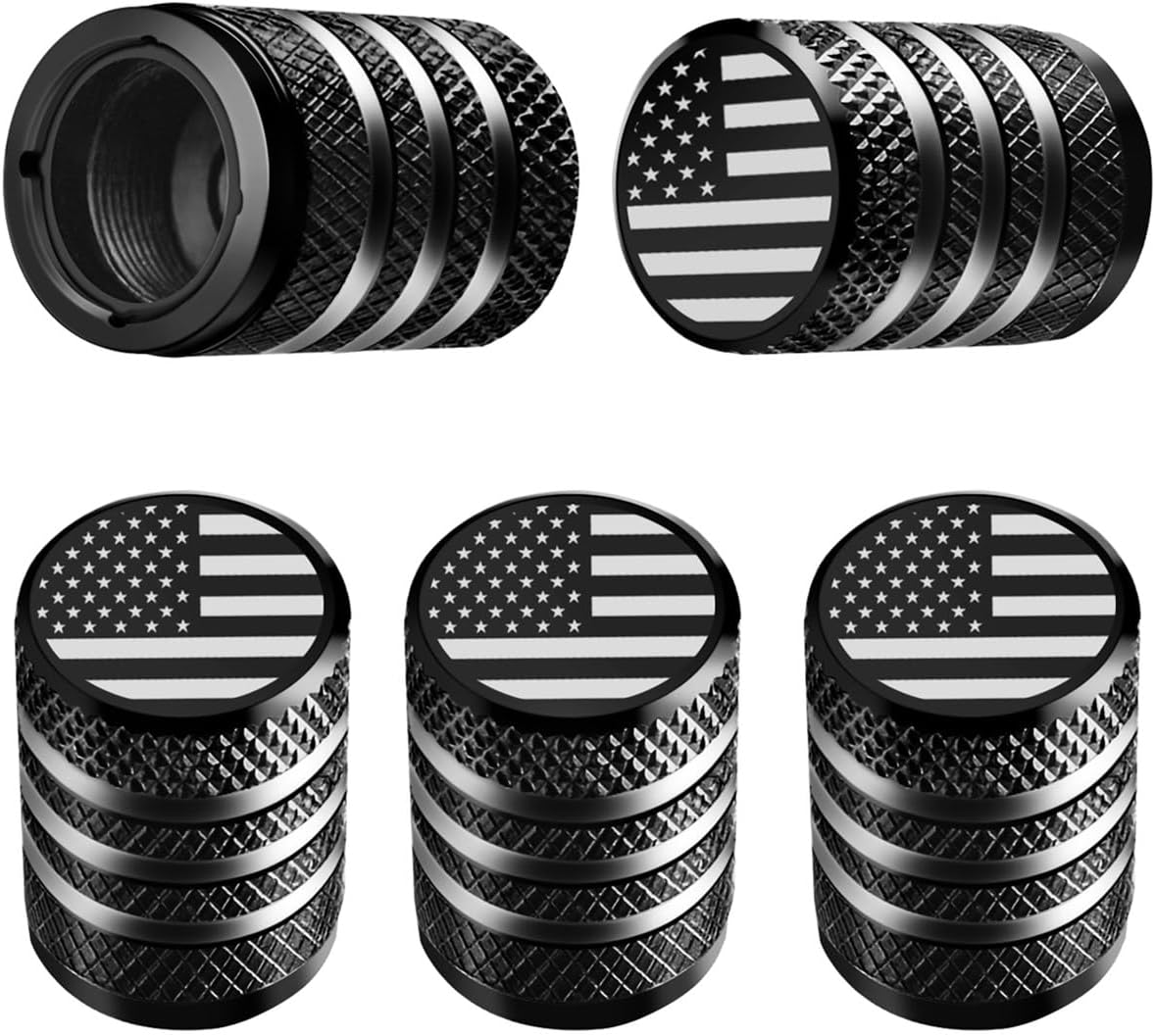 DECURCAR Tire Valve Stem Caps 5 Pack American Flag - Black