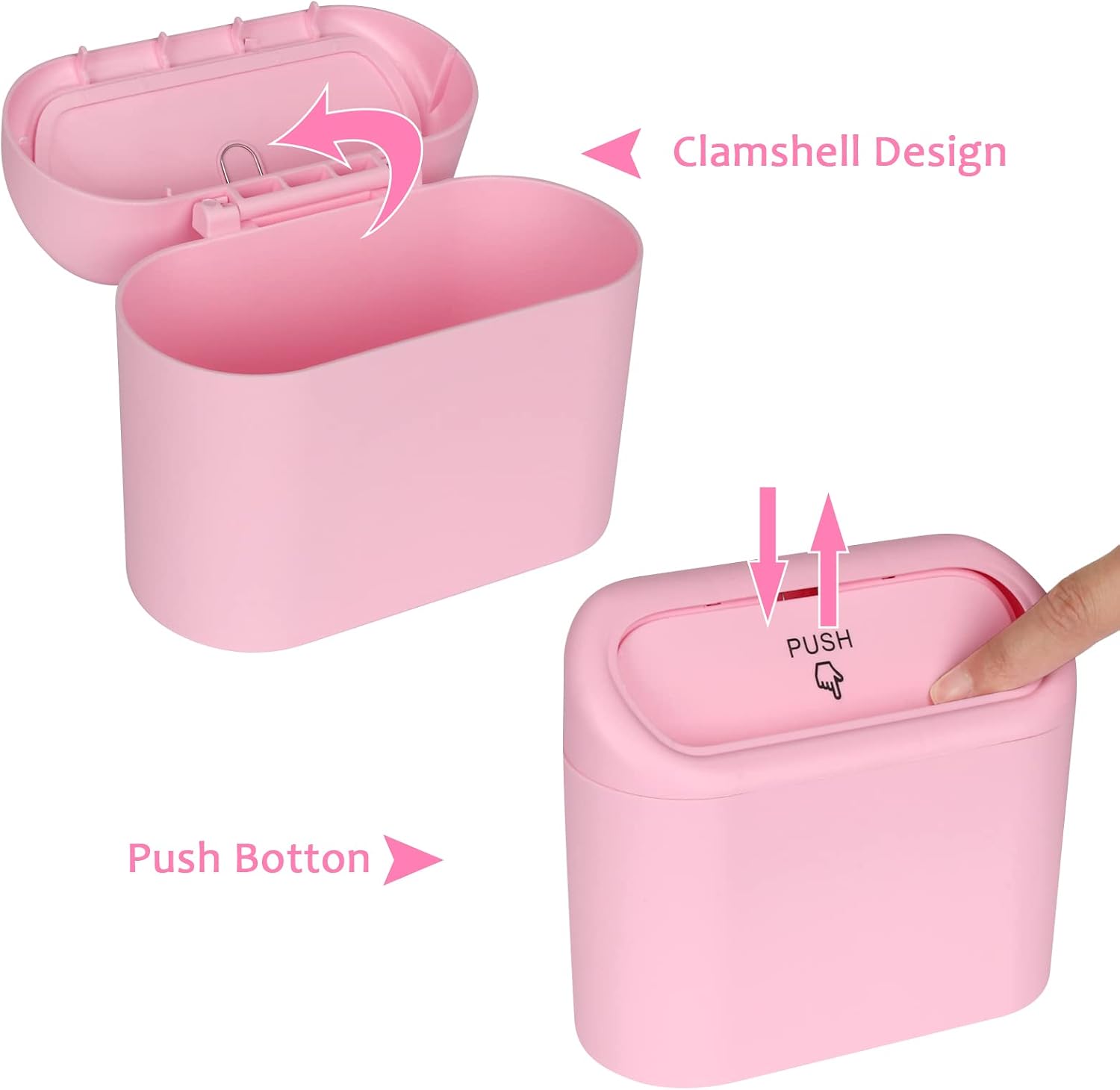 Accmor Car Trash Can with Lid, Vehicle Trash Bin Car Dustbin Garbage Organizer Holder with One Roll Trash Bag, Portable Hanging Mini Leakproof Cars Storage Bag Container for Auto, SUV, Office (Pink) - Image 3