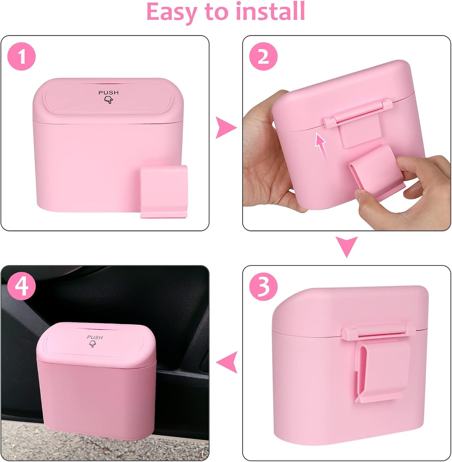 Accmor Car Trash Can with Lid, Vehicle Trash Bin Car Dustbin Garbage Organizer Holder with One Roll Trash Bag, Portable Hanging Mini Leakproof Cars Storage Bag Container for Auto, SUV, Office (Pink) - Image 7