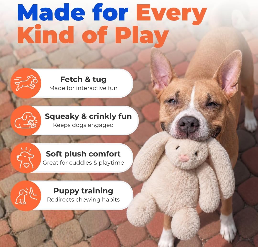 Best Pet Supplies Bunny Buddy Squeaky Plush Dog Toy - Beige, Medium - Image 4