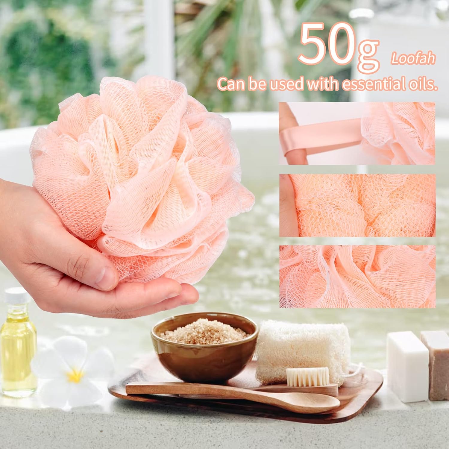 FARMOGA Bath Loofah Sponge Body Scrubber Shower Sponge Exfoliating Mesh Pouf Shower Ball Bath Sponges for Women and Men Bathing Accessories (4Pack 50G Colorful) - Image 4