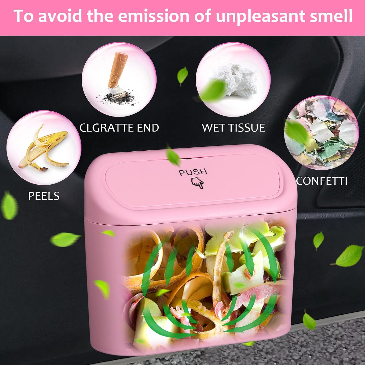 Accmor Car Trash Can with Lid, Vehicle Trash Bin Car Dustbin Garbage Organizer Holder with One Roll Trash Bag, Portable Hanging Mini Leakproof Cars Storage Bag Container for Auto, SUV, Office (Pink) - Image 4