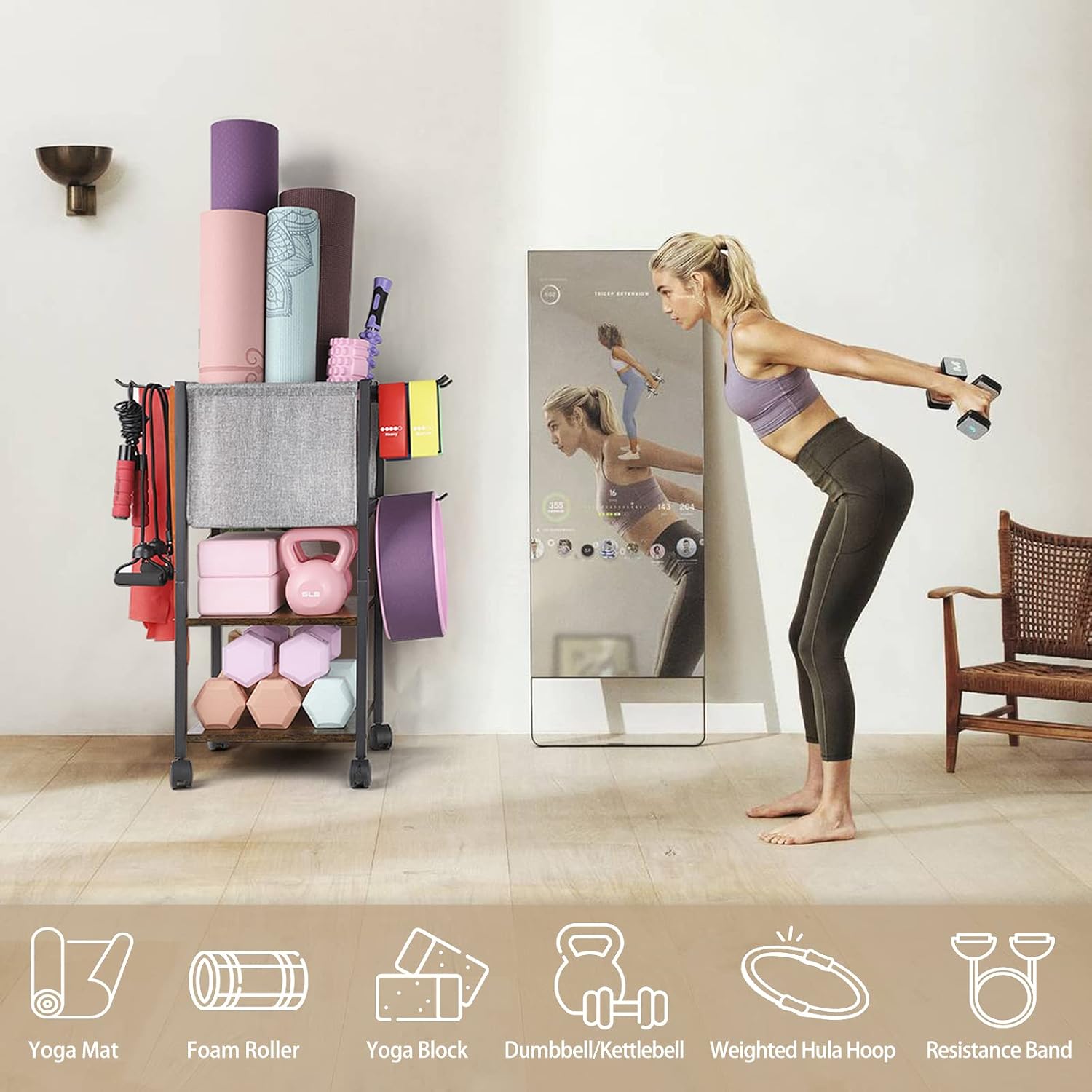 Yoga Mat Storage Rack Home Gym Equipment Workout Equipment Organizer Yoga Mat Holder for Dumbbell,Kettlebell and More Gym Accessories Gym Essentials Women Men Fitness Exercise Equipment Organization - Image 3