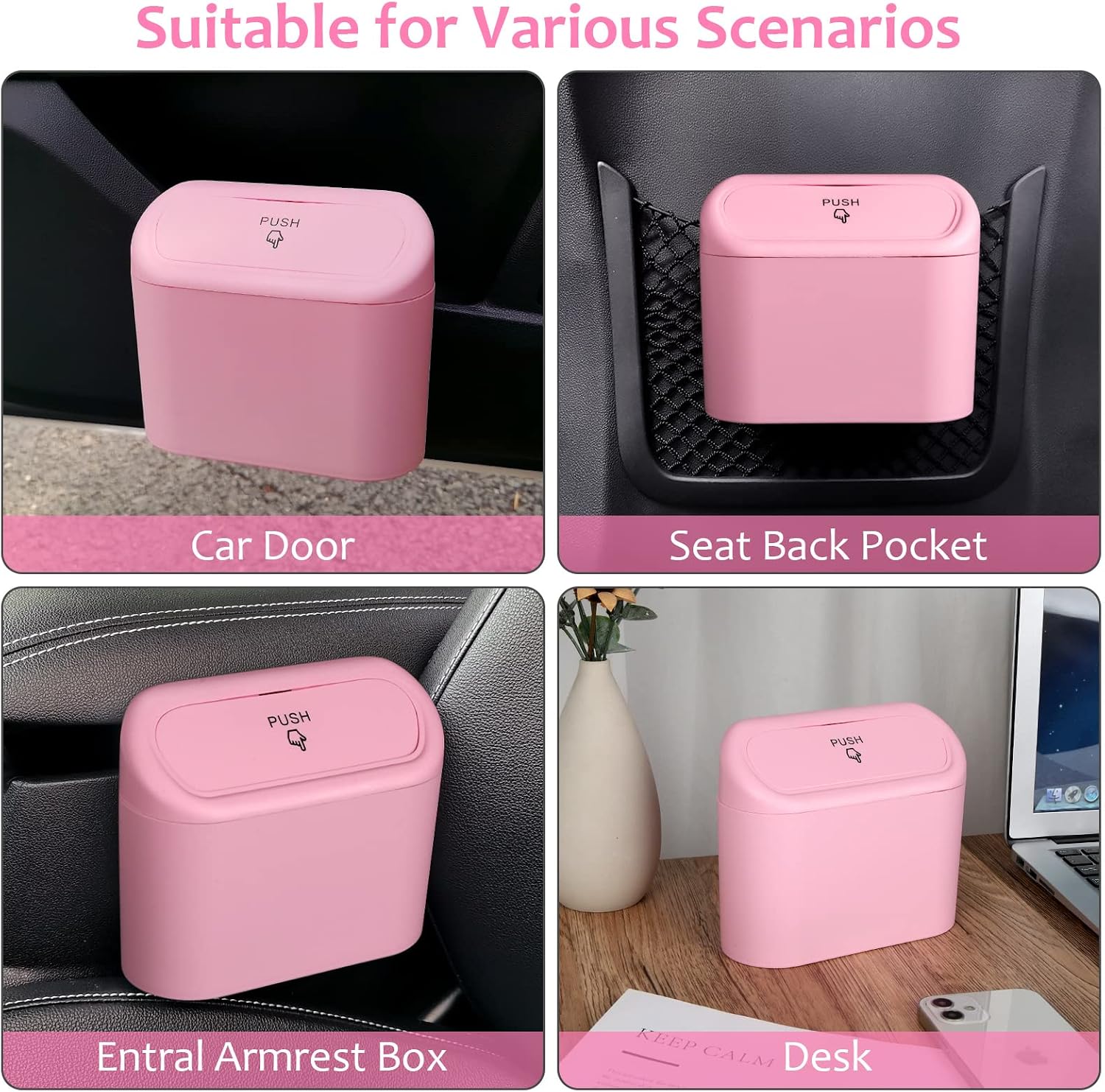 Accmor Car Trash Can with Lid, Vehicle Trash Bin Car Dustbin Garbage Organizer Holder with One Roll Trash Bag, Portable Hanging Mini Leakproof Cars Storage Bag Container for Auto, SUV, Office (Pink) - Image 5