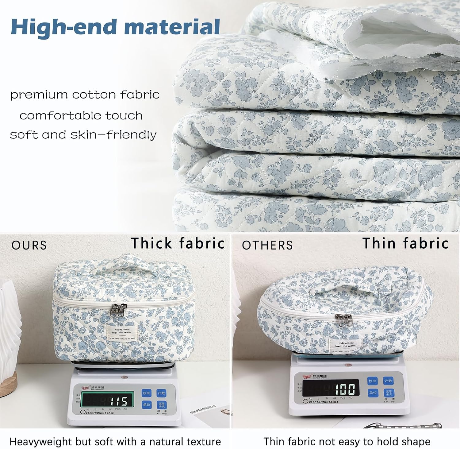 uekeboag Large Travel Quilted Makeup Bag for Women (01Lithtblue-flower) - Image 5