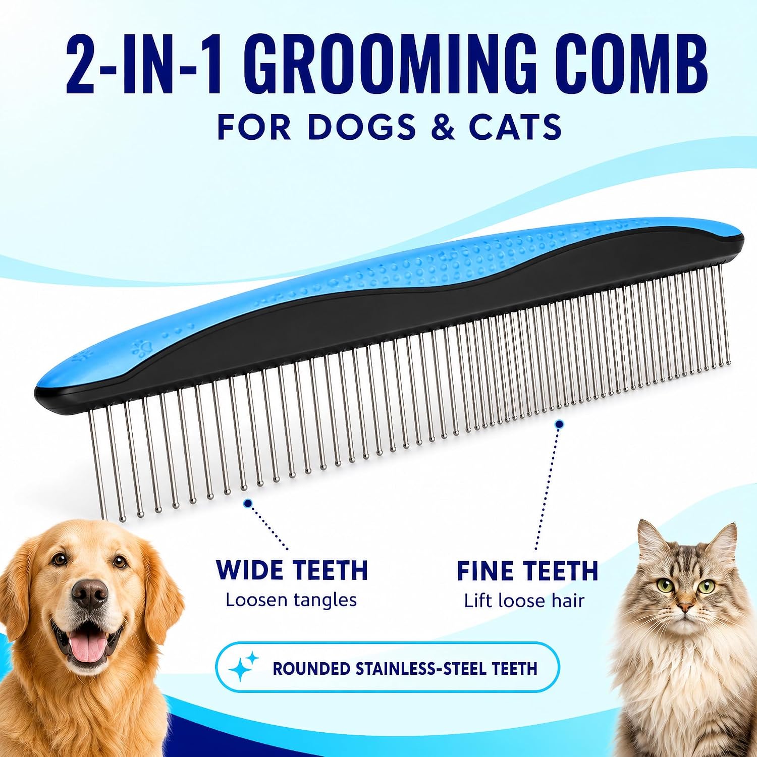 Pat Your Pet Deshedding Brush & Metal Comb Grooming Combo - Image 2