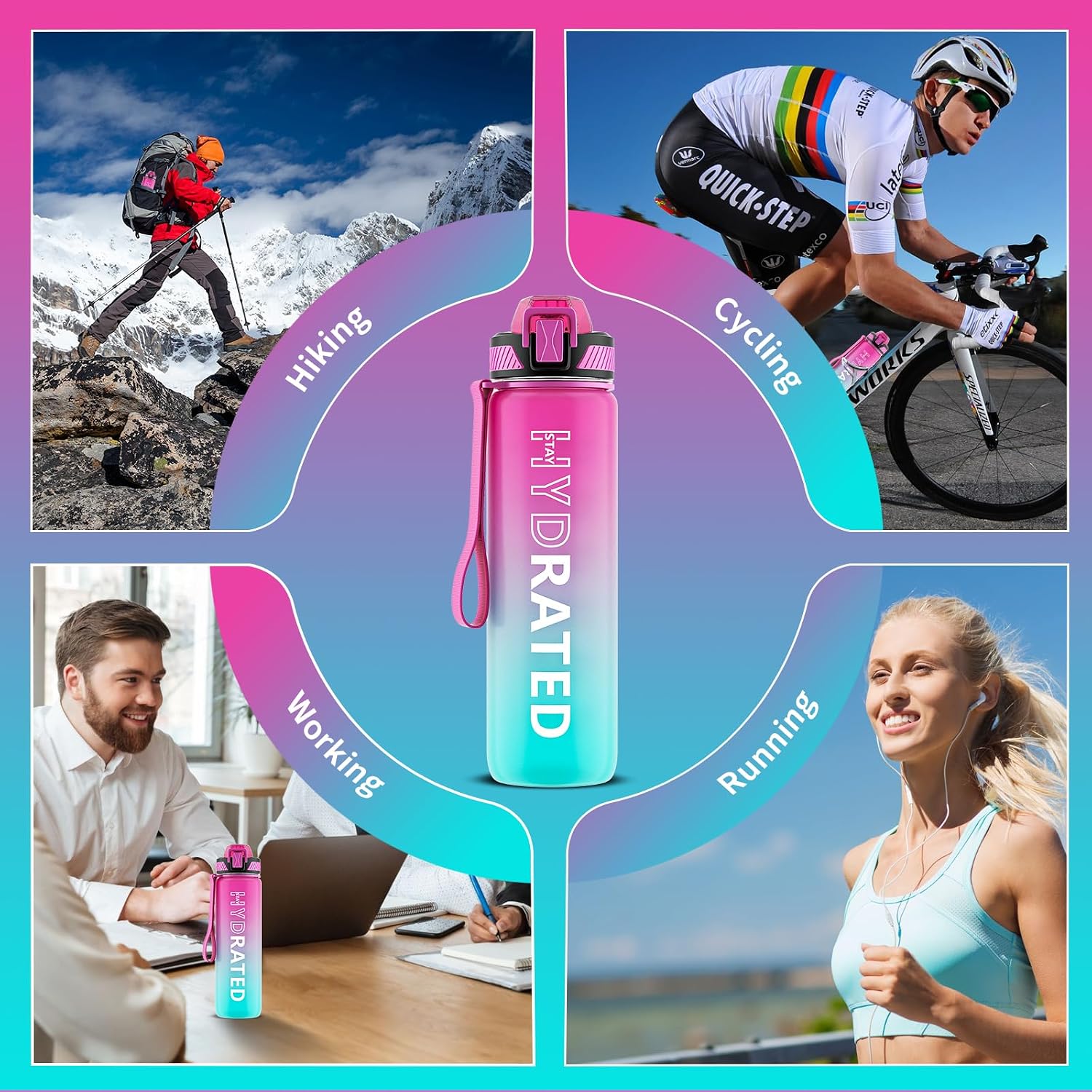 QLUR Water Bottle with Straw, 32oz Sports Water Bottles with Time Marker - Image 7