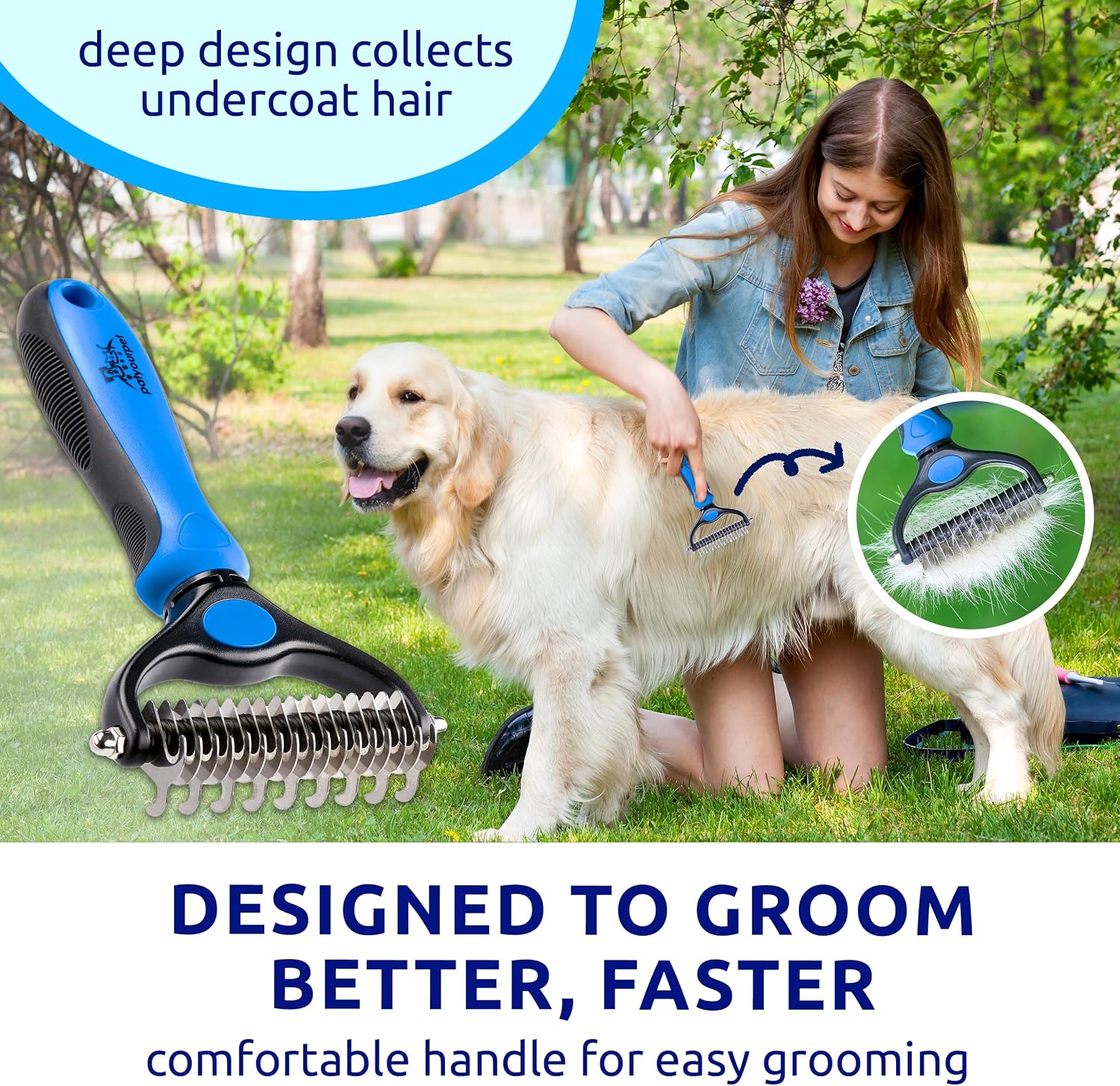 Pat Your Pet Deshedding Brush & Metal Comb Grooming Combo - Image 7