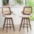 Set of 2 Mid Century Modern Counter Stools – 26.4 inch Rattan Swivel Counter Stools with Cane Back, Upholstered Faux Leather, Walnut Craftsmanship, Ideal for Island/Pub/Kitchen(26″ Seat Height, Beige)