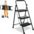 3 Step Ladder, Folding Step Stool with Wide Anti-Slip Pedals, Sturdy Steel Ladder with Handrail, Space-Saving, Portable for Home & Adults