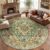 RELEANY Area Rugs Round 8ft Washable Non-Slip, Floral Vintage Distress Medallion Carpet for Living Room Bedroom Dining Room, Terracotta Burnt Orange Green